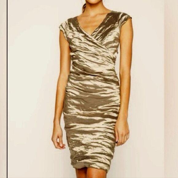 Nicole Miller Dark Bronze Bodycon Dress. Ruched. - Picture 9 of 10